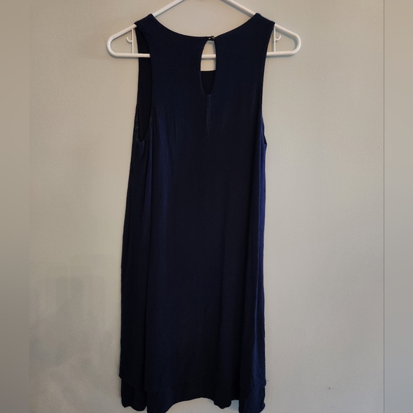 XHILARATION Navy Embroidered Dress with Front pattern and button back.  Size M - Picture 5 of 5